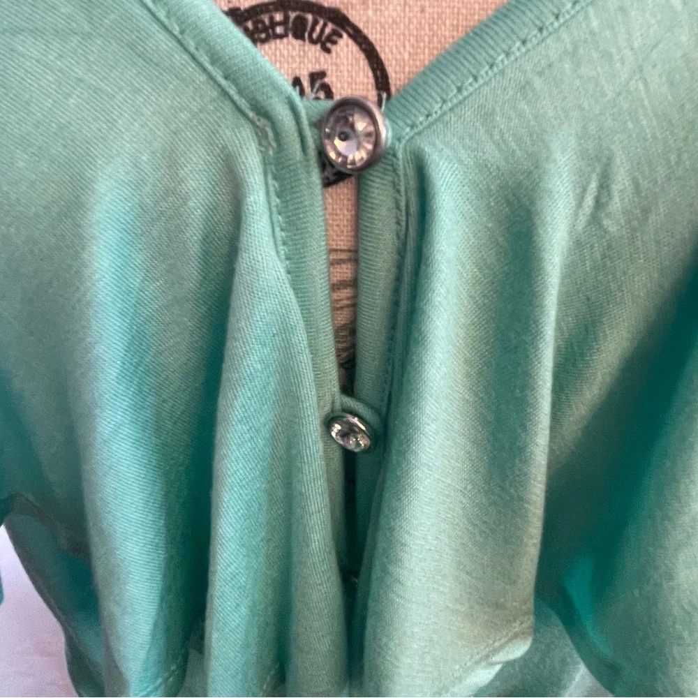 Iris Basic Mint Ruffle Tie-Front Blouse - Picture 2 of 5